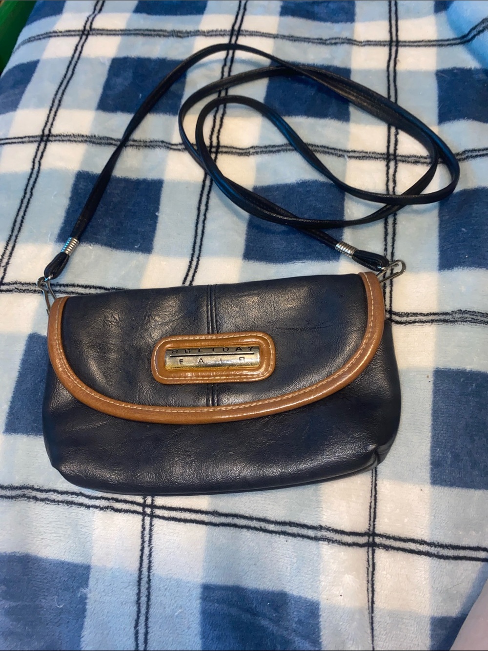 Navy and Brown Faux Leather Crossbody Clutch - Everyday Two-Tone Style